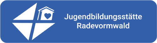 Logo der Jugendbildungsstätte Radevormwald in Blau mit Haus- und Herzsymbol – Evangelische Gesellschaft für Deutschland KdöR